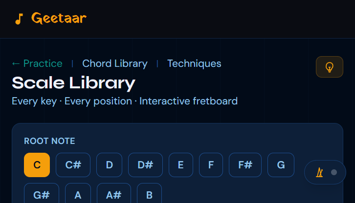 The Scale Library with an interactive fretboard