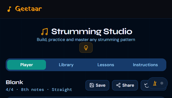 The Strumming Studio with real guitar audio playback and a tempo trainer